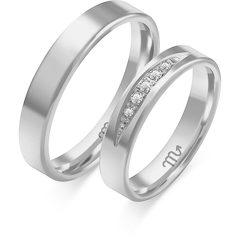 Obrączki ślubne płaskie 4mm z kamieniami żółte złoto próba 585