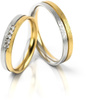 Obrączki ślubne płaskie z linią na środku i kamieniami 4mm dwukolorowe żółte i białe złoto próba 585