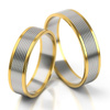 Płaskie obrączki ślubne z liniami 5mm dwukolorowe białe i żółte złoto próba 585