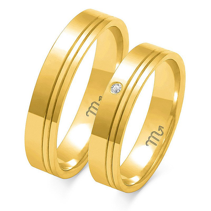 Obrączki ślubne płaskie z linią 4,5mm dwukolorowe żółte i białe złoto próba 585