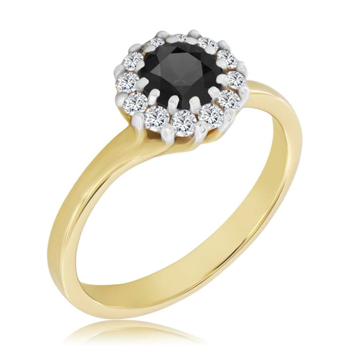 Żółty pierścionek z czarnym diamentem 