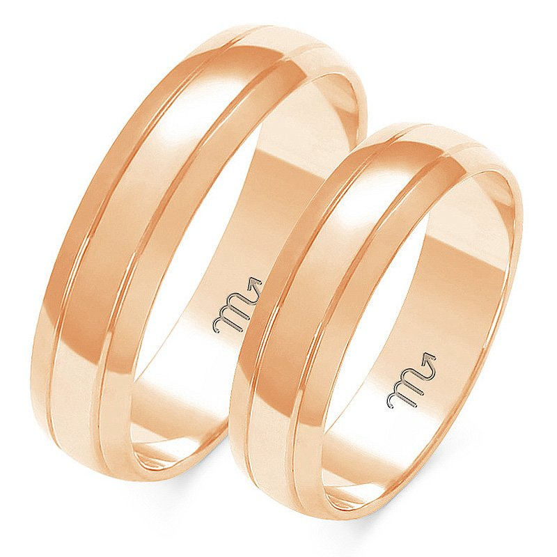 Obrączki ślubne półokrągłe 5mm z liniami dwukolorowe żółte i białe złoto próba 585