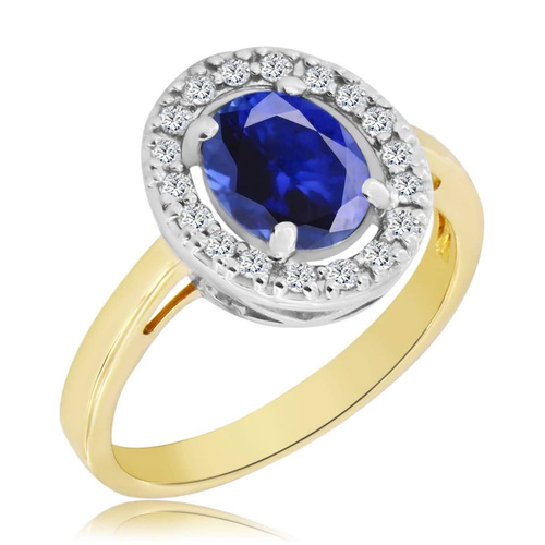 Żółty pierścionek z szafirem i diamentami  