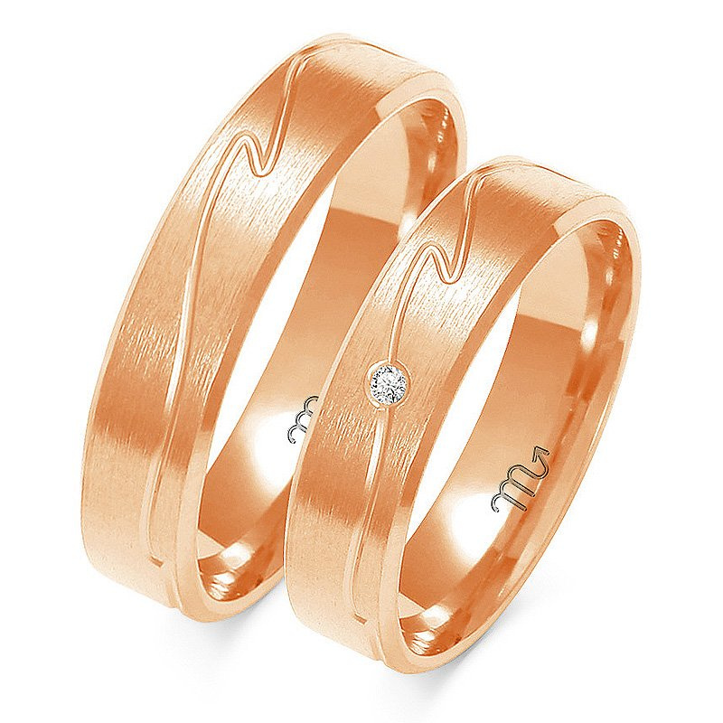 Obrączki ślubne fazowane ze wzorem i kamieniem 5mm złoto próba 585