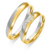 Obrączki ślubne półokrągłe 4mm z linią i kamieniami dwukolorowe żółte i białe złoto próba 585