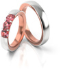 Obrączki ślubne półokrągłe z różowymi kamieniami 4mm dwukolorowe białe i czerwone złoto próba 585
