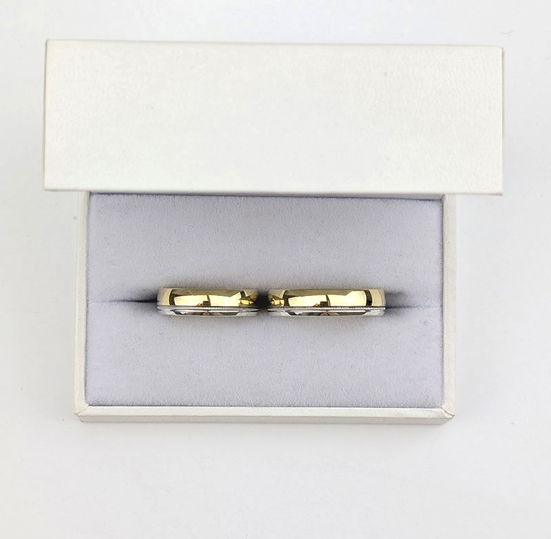 Obrączki ślubne półokrągłe z milgryfem 5mm dwukolorowe białe i żółte złoto próba 585