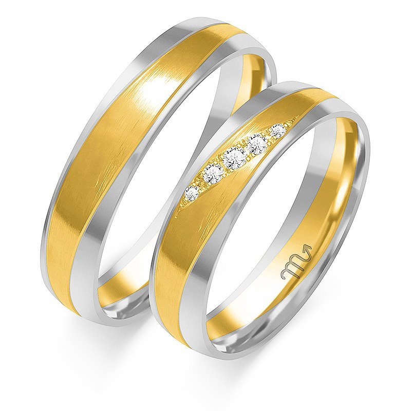 Obrączki ślubne półokrągłe 5mm z falami dwukolorowe z czerwonym i białym złotem próba 585