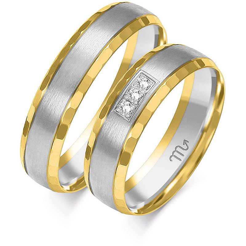 Obrączki ślubne półokrągłe 5mm z kamieniami i ozdobnymi krawędziami białe złoto 585