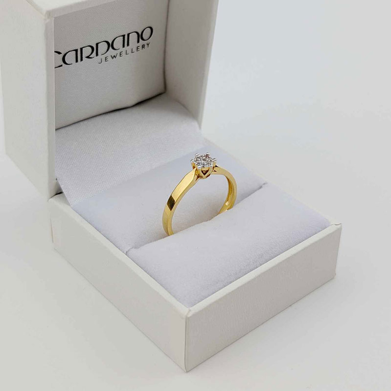 Klasyczny pierścionek z diamentami żółte złoto 585