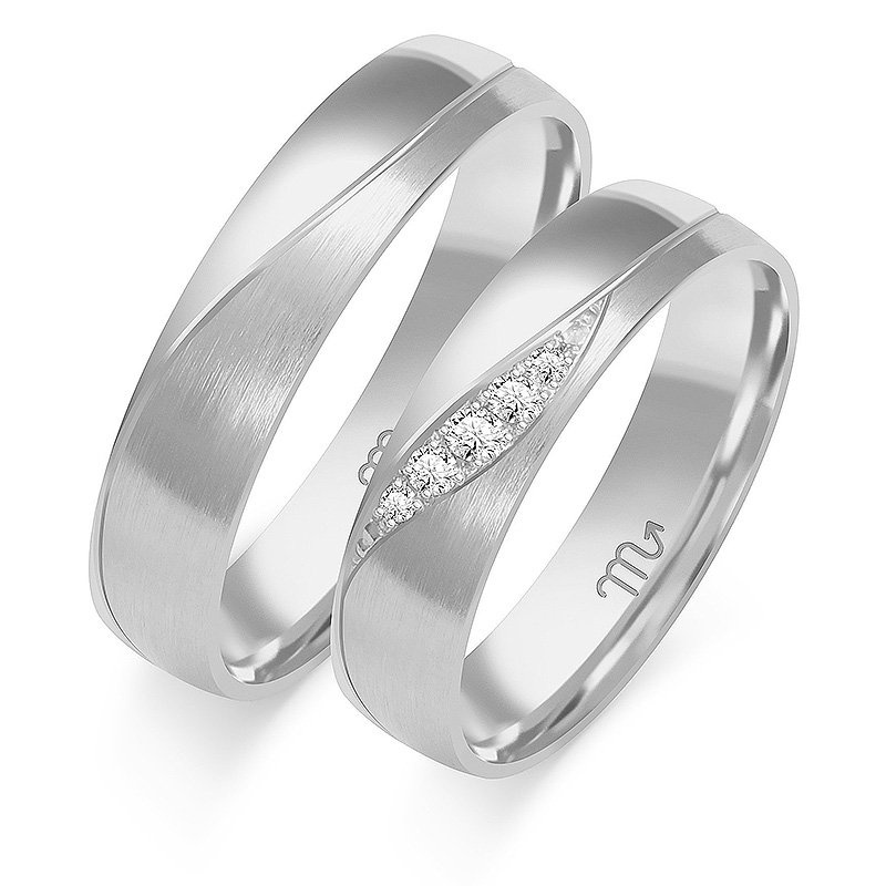 Obrączki ślubne półokrągłe 5mm z kamieniami dwukolorowe żółte i białe złoto próba 585