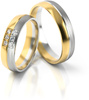 Obrączki ślubne półokrągłe z linią na środku i kamieniami 5mm dwukolorowe żółte i białe złoto próba 585