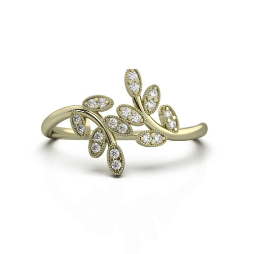 Złoty pierścionek gałązka z brylantami