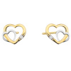 Kolczyki dwa serduszka w dwóch kolorach złota i cyrkonia