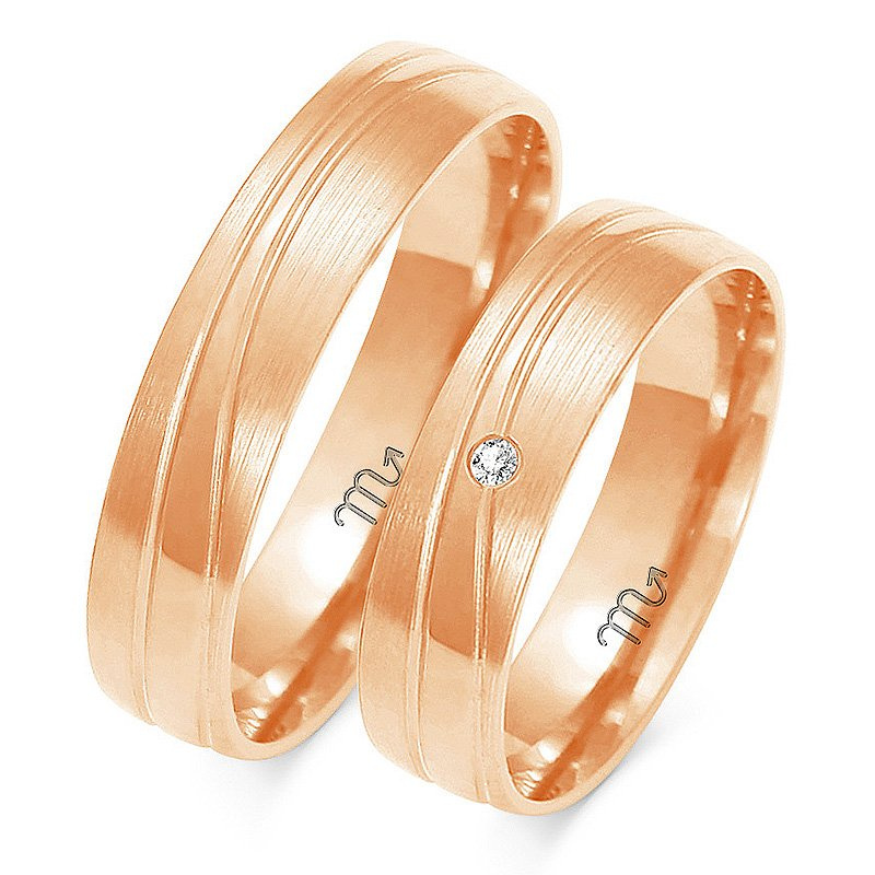 Obrączki ślubne z falami i kamieniem 5mm żółte złoto próba 585