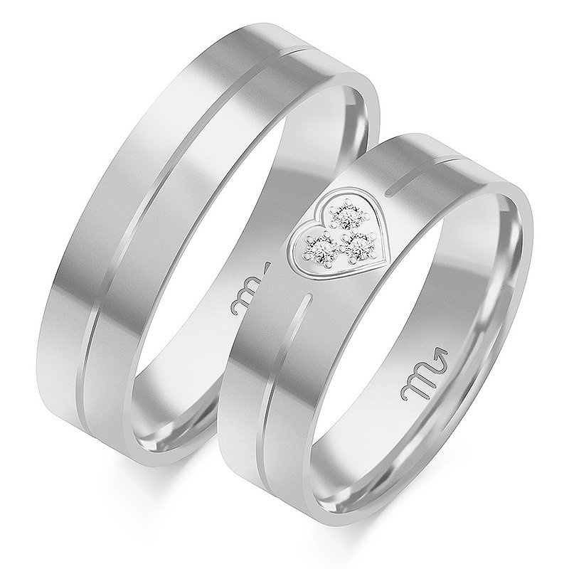 Obrączki ślubne płaskie z motywem serca 5,5mm dwukolorowe z żółtym i białym złotem próba 585