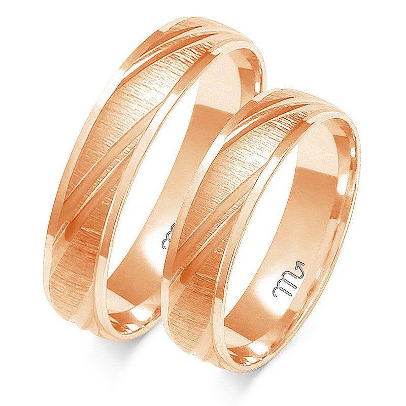 Obrączki ślubne z oryginalnym wzorem 5mm dwukolorowe białe i żółte złoto próba 585