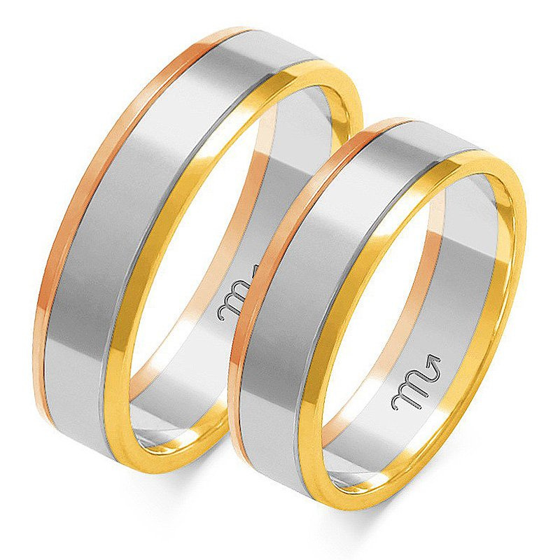 Obrączki ślubne płaskie 5,5mm dwukolorowe białe i żółte złoto próba 585