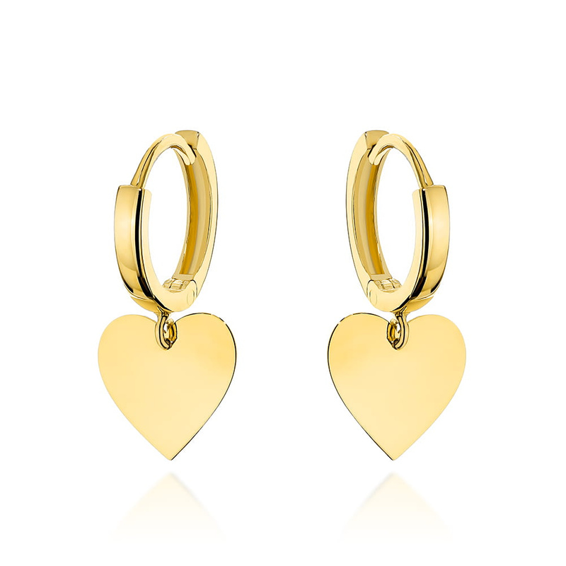 Kolczyki złote kółeczko z wiszącym gładkim sercem