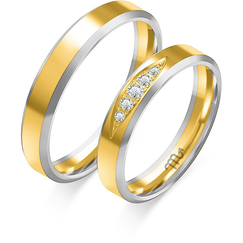 Obrączki ślubne płaskie z fazą i kamieniami 4mm złoto 585