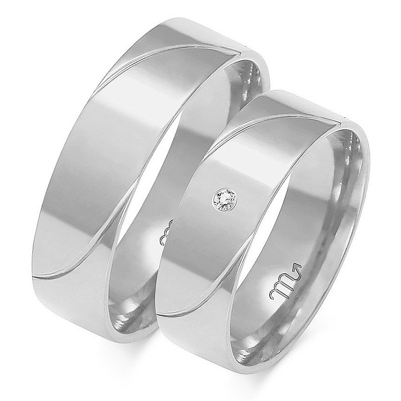 Obrączki ślubne płaskie 6mm ze wzorkiem i kamieniem złoto próba 585