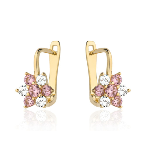 Kolczyki kwiatki z białą i różową cyrkonią