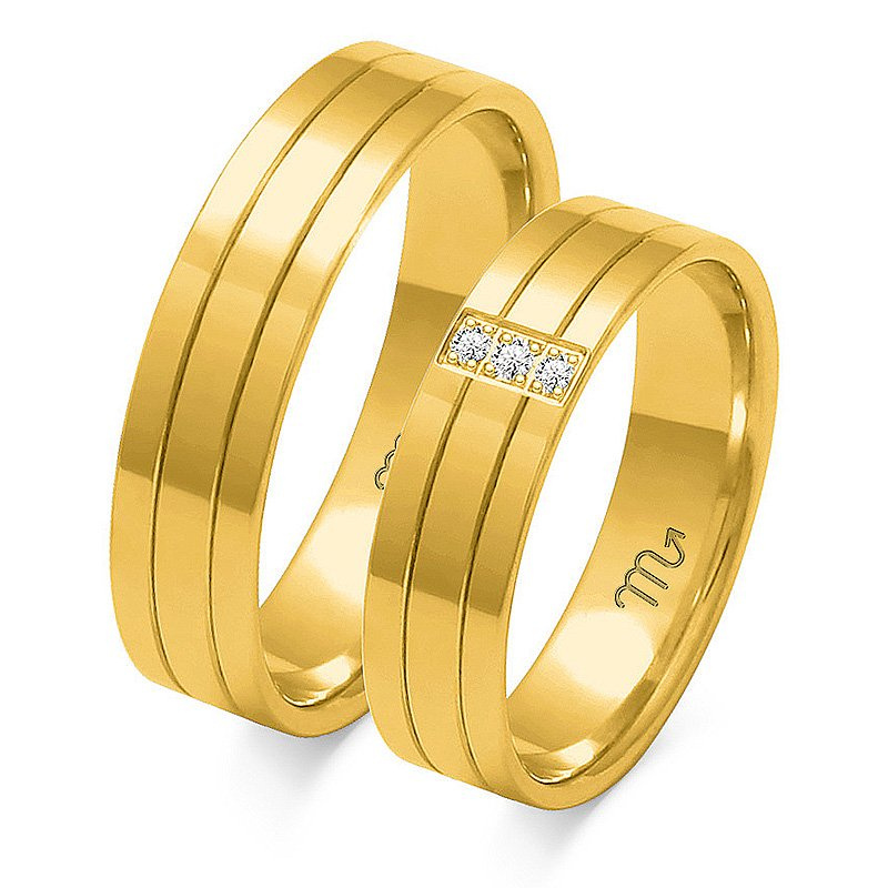 Obrączki ślubne płaskie 5mm z kamieniami dwukolorowe z żółtego i białego złota próba 585