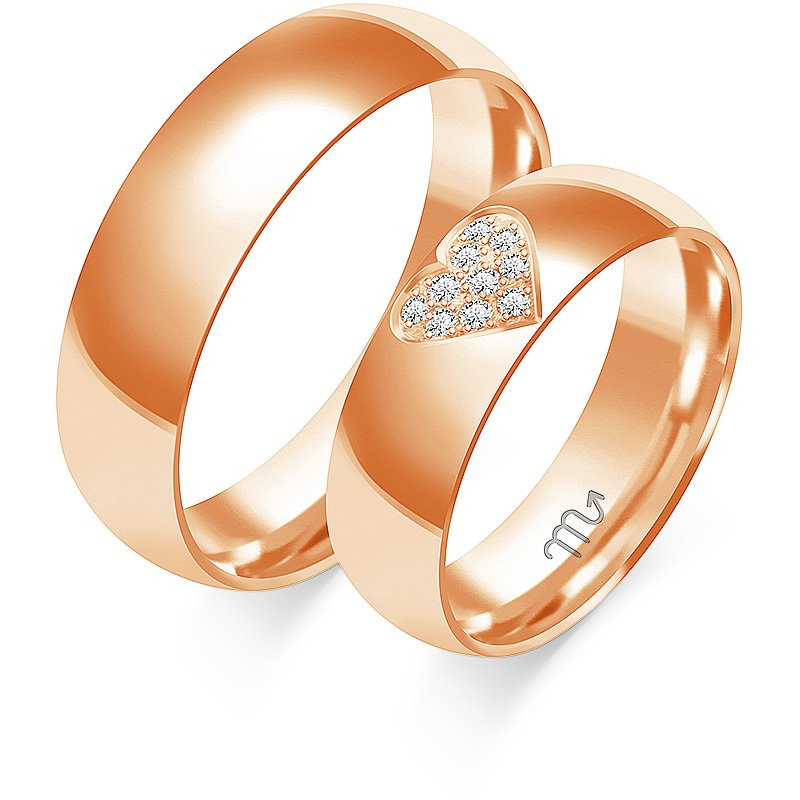 Obrączki ślubne półokrągłe z sercem 6mm złoto 585