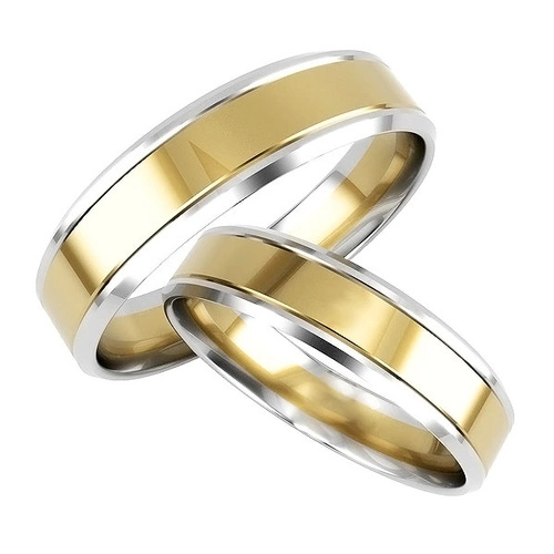 Złota obrączka 6mm dwukolorowa z białym złotem palladowym płaska fazowana