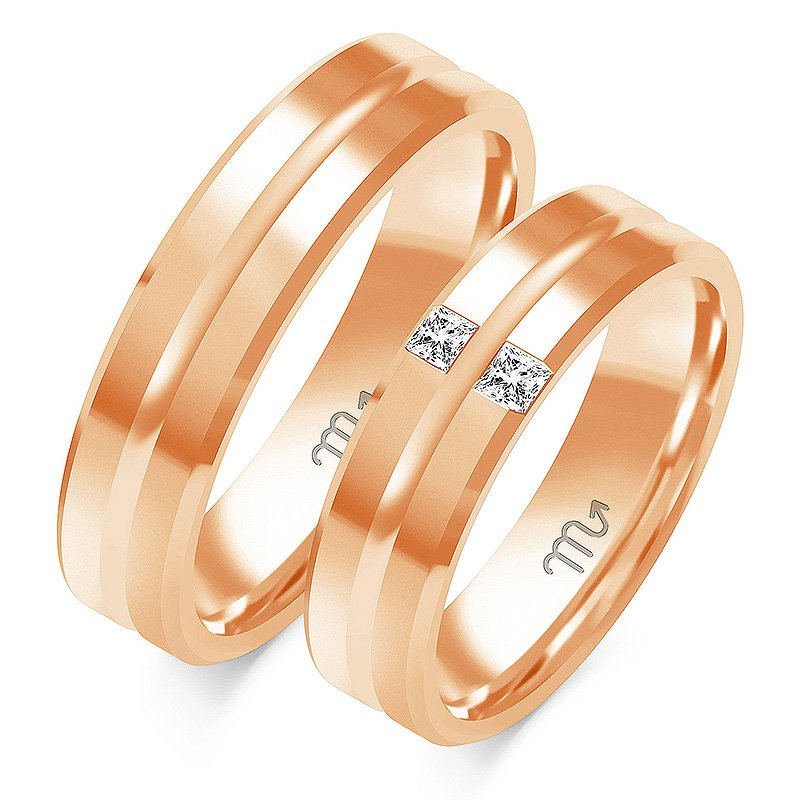 Obrączki ślubne fazowane 5,5mm z kamieniami dwukolorowe z żółtym i białym złotem próba 585