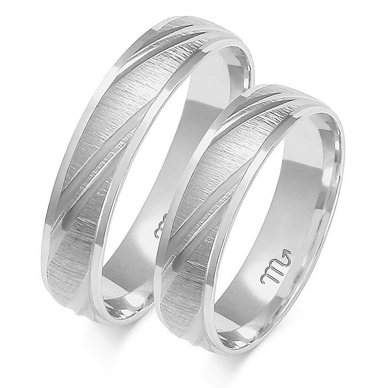 Obrączki ślubne z oryginalnym wzorem 5mm dwukolorowe białe i żółte złoto próba 585