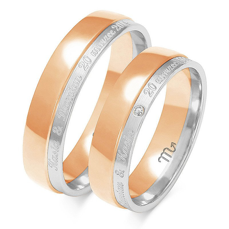 Nietypowe obrączki ślubne półokrągłe 5,5mm dwukolorowe złoto żółte i białe próba 585