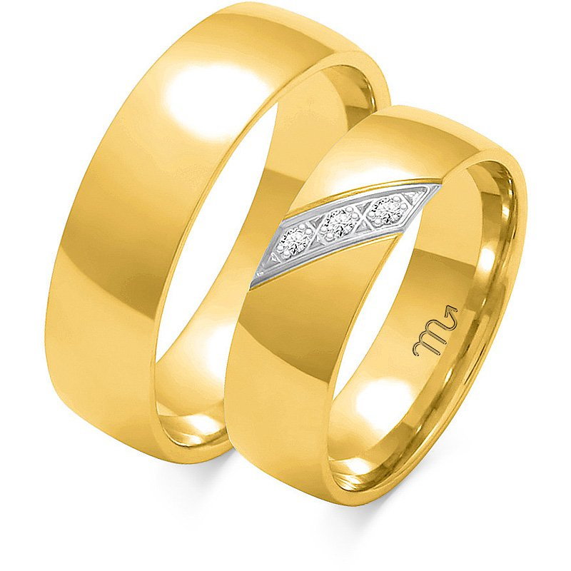 Obrączki ślubne z białego złota 6mm półokrągłe z kamieniami próba 585