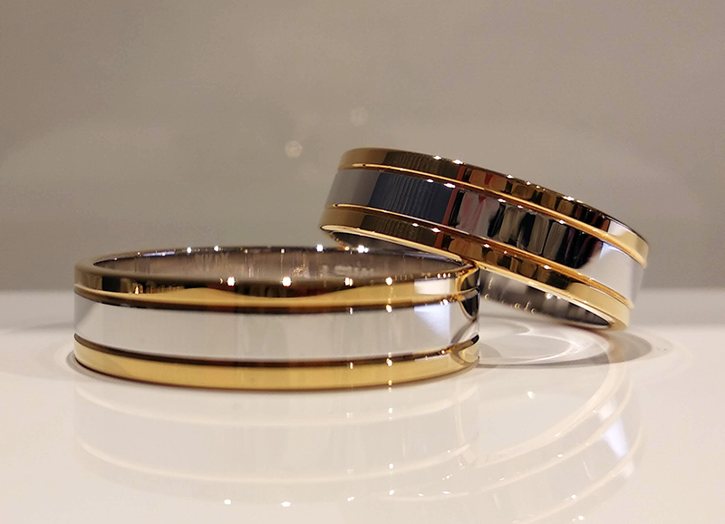 Obrączki ślubne płaskie 5mm dwukolorowe żółte i białe złoto próba 585
