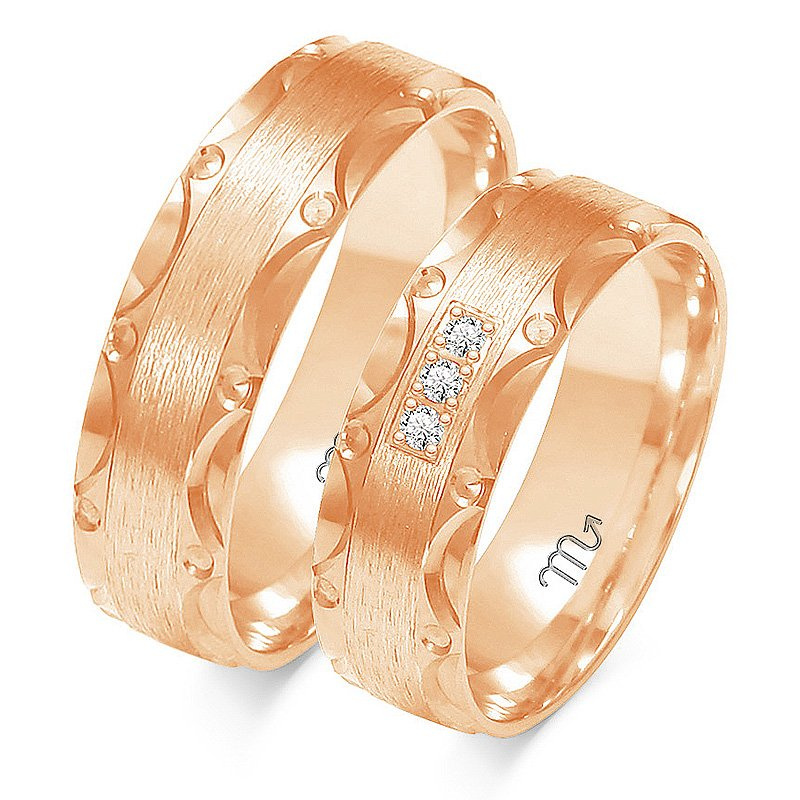 Obrączki ślubne płaskie 6mm bogato zdobione dwukolorowe żółte i białe złoto próba 585