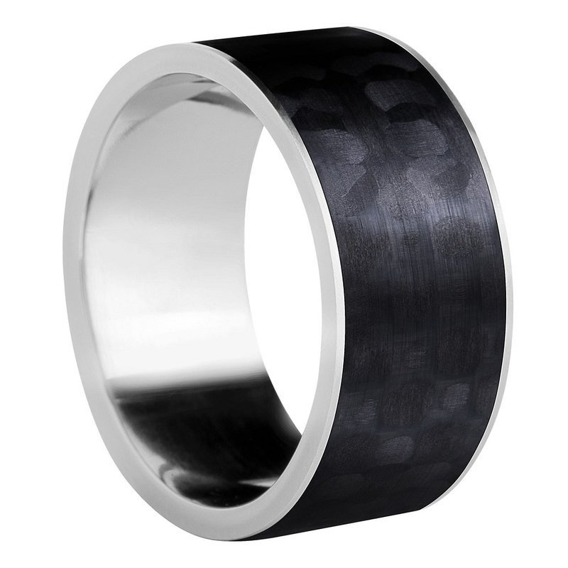 Obrączka męska carbonowa z tytanem 10mm płaska