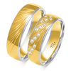 Obrączki ślubne półokrągłe 6mm ze wzorem i kamieniami dwukolorowe żółte i białe złoto próba 585