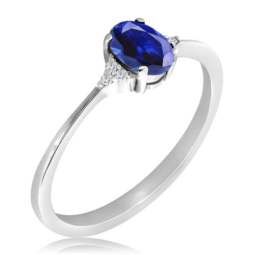 Biały pierścionek z szafirem i diamentami
