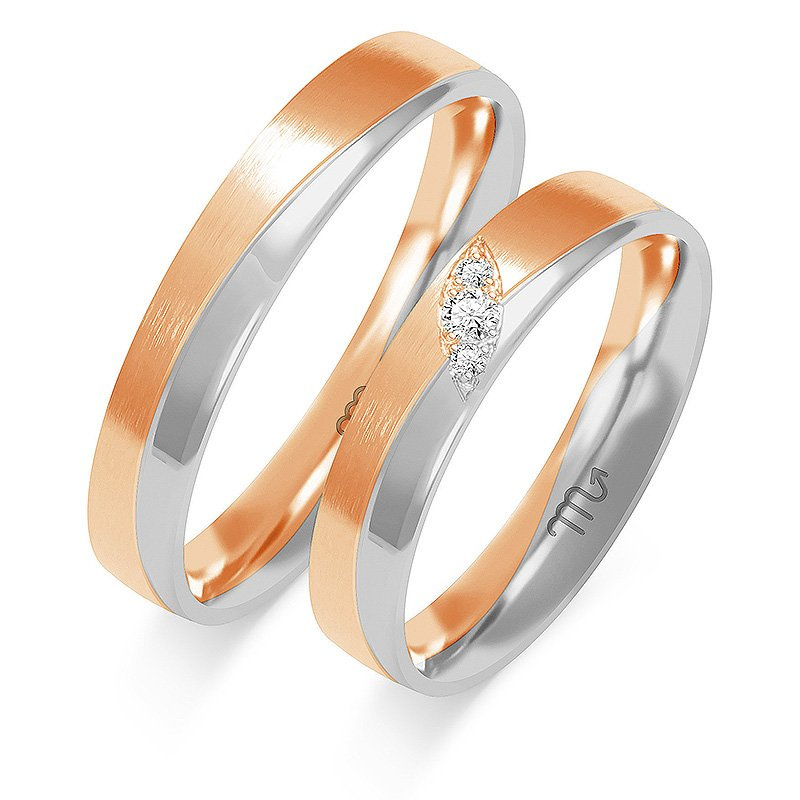 Obrączki ślubne z falą 4mm dwukolorowe złoto żółte i białe próba 585