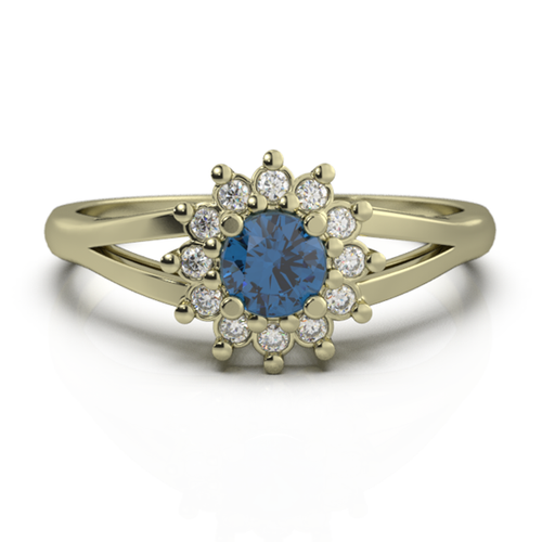 Złoty pierścionek z brylantami i szafirem