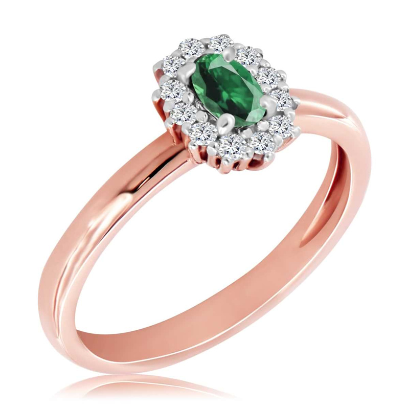 Różowy pierścionek ze szmaragdem i diamentami 