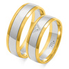 Obrączki ślubne półokrągłe 6mm z kamieniem dwukolorowe białe i żółte złoto próba 585