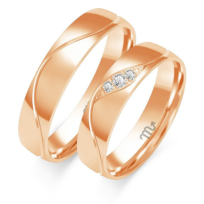 Obrączki ślubne półokrągłe 5mm z falą i kamieniami dwukolorowe złoto żółte i białe próba 585