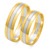 Obrączki ślubne półokrągłe 5,5mm z kamieniem dwukolorowe z żółtego i białego złota próba 585