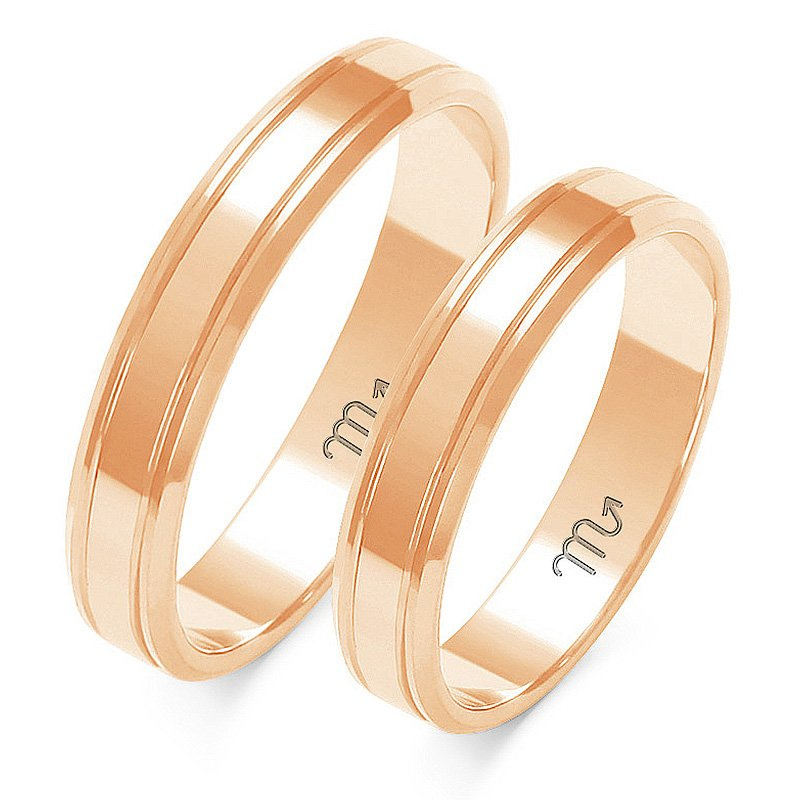 Obrączki ślubne płaskie 4mm dwukolorowe żółte i białe złoto próba 585