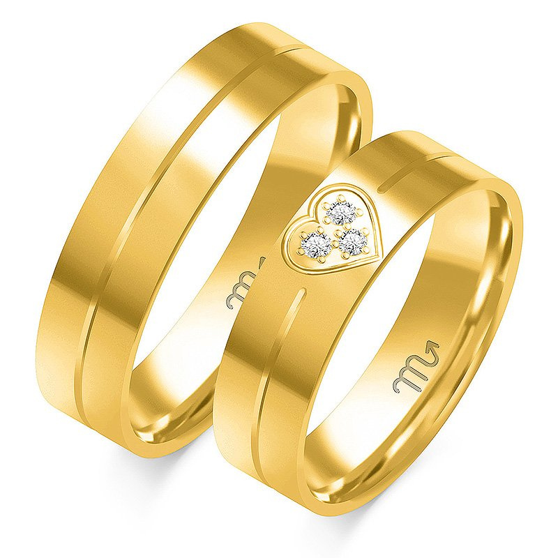 Obrączki ślubne płaskie z motywem serca 5,5mm dwukolorowe z żółtym i białym złotem próba 585