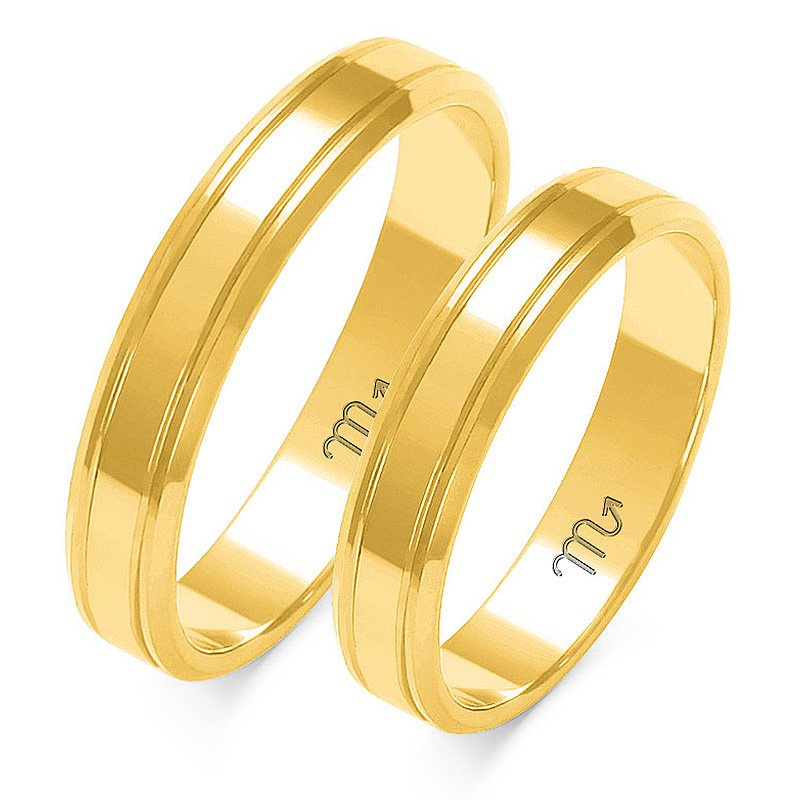 Obrączki ślubne płaskie 4mm dwukolorowe żółte i białe złoto próba 585