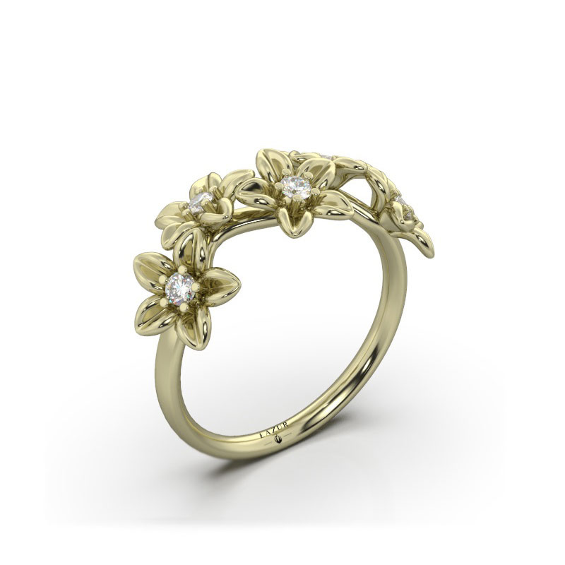 Złoty pierścionek kwiaty z brylantami