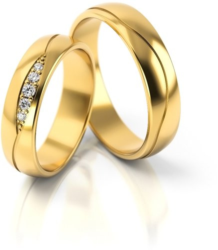Obrączki ślubne z falą i diamentami 5mm półokrągłe próba 585