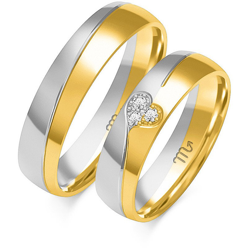 Obrączki ślubne półokrągłe z motywem serca i kamieniami 5mm próba 585